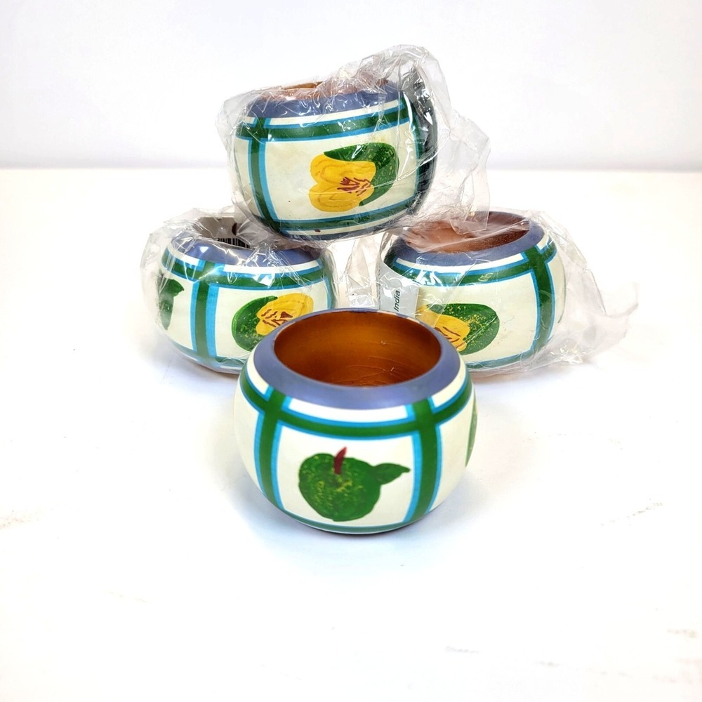 Wood Napkin Holder Set Of 4 Hand-Painted Rings Granny‎ Apple Park Imports NEW